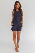 Bluetide Dark Denim Halter-Neck Shorts Set